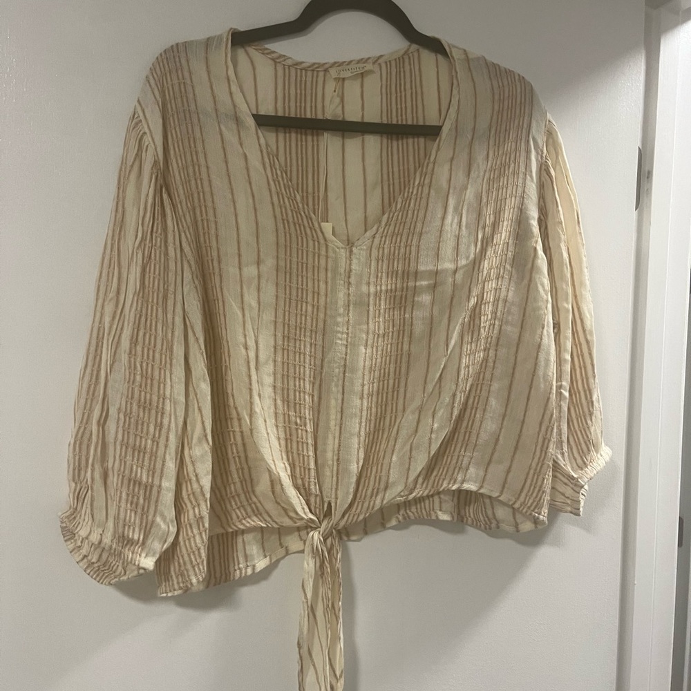 NWT Lovestitch cotton 3/4 sleeves front tie shirt. Size L